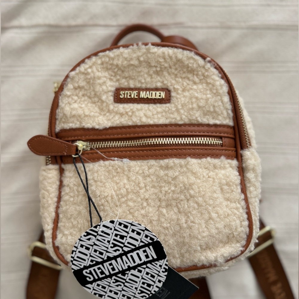 Steve Madden Sherpa Tan and Cream Women's Backpack